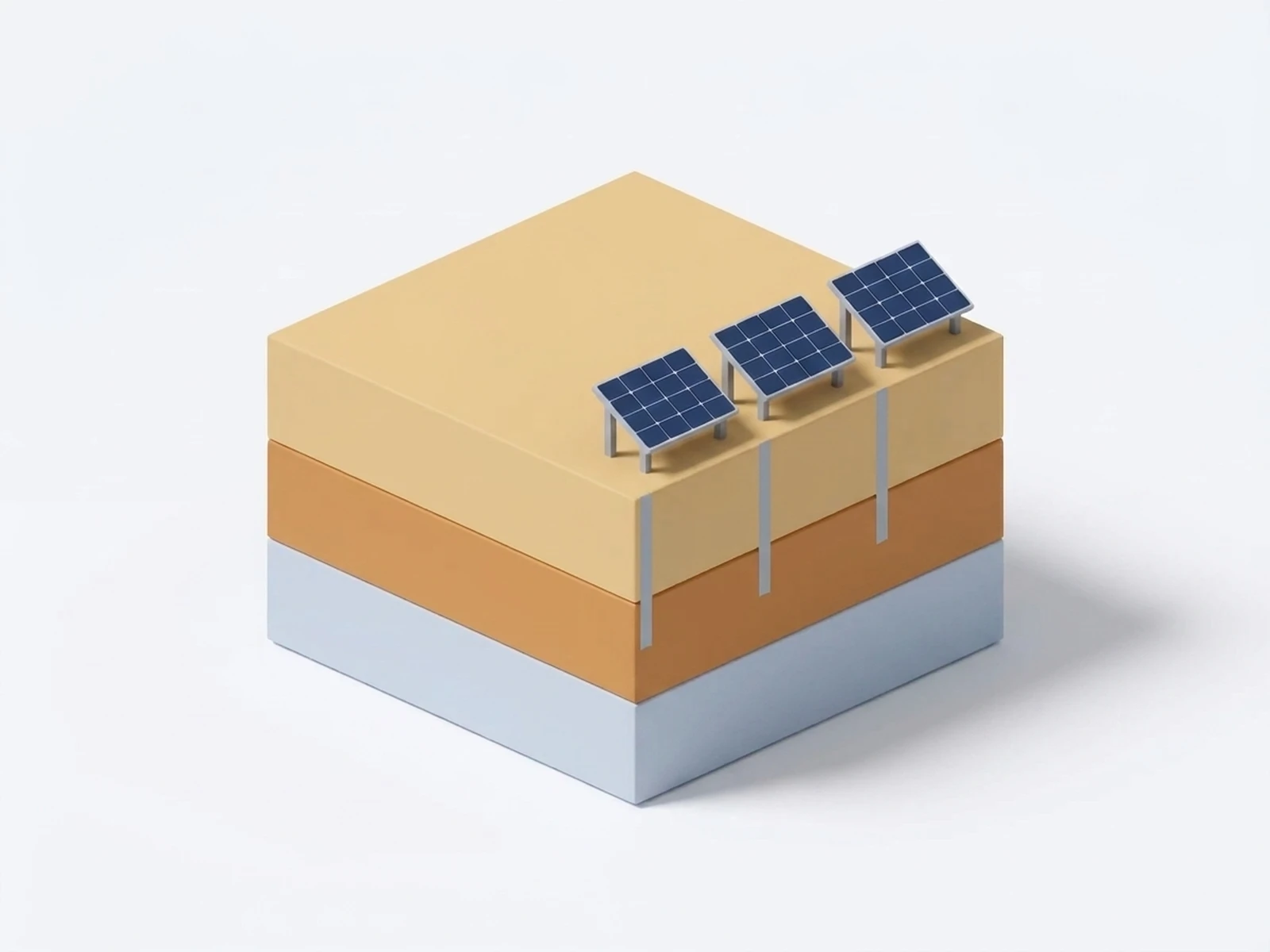 Panneaux solaires au sol fixés sur des pieux métalliques ancrés dans la couche d’argile